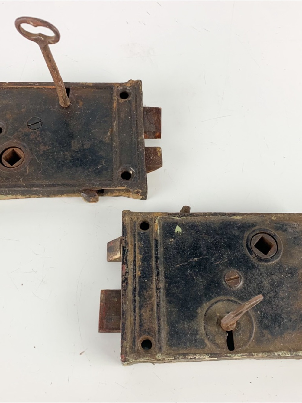 Pair Antique Vintage Door Latch Lock Skeleton Key Cast Iron Industrial Hardware
